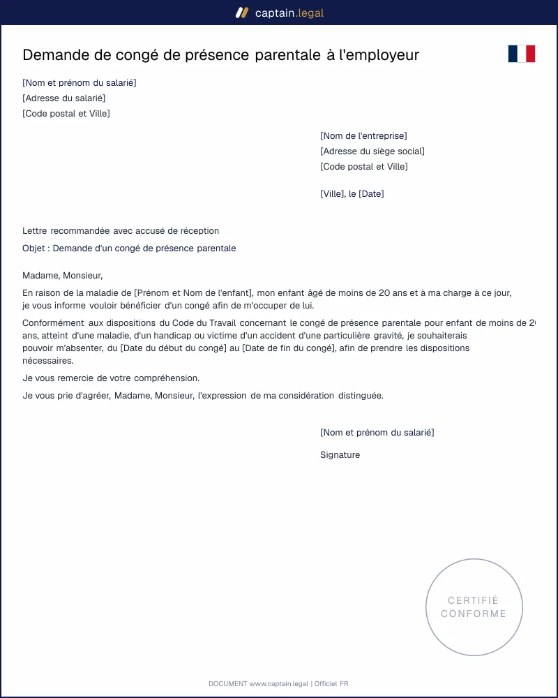 Demande de congé de présence parentale