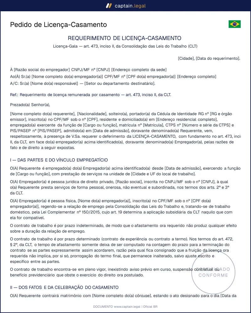 Licença-Casamento conforme o Art. 473, II, da CLT