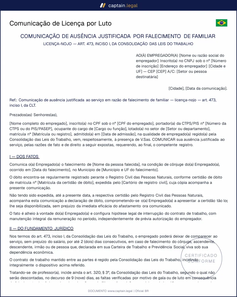 Licença por Luto: Comunicação conforme Art. 473 da CLT