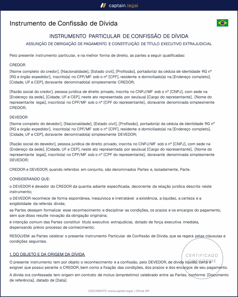 Confissão de Dívida: Art. 784, III do CPC em Word e PDF