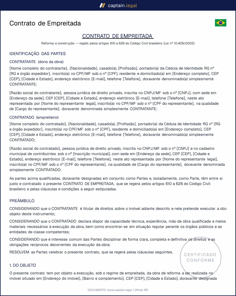 Contrato de Empreitada | Arts. 610 a 626 do Código Civil