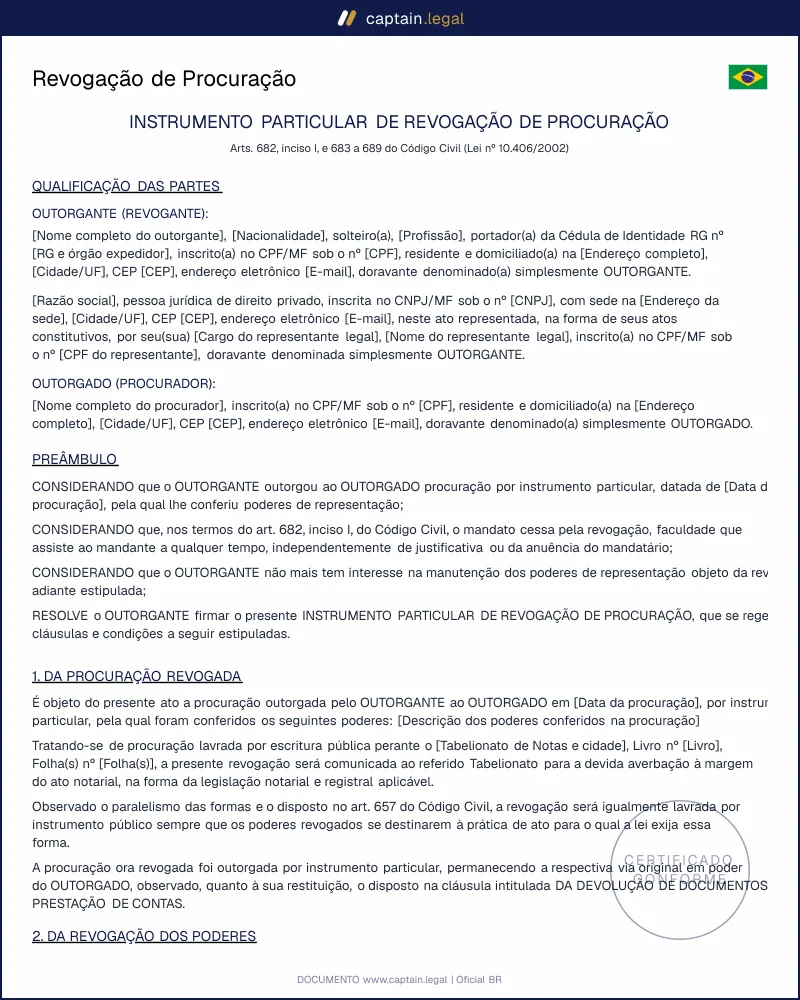Revogação de Procuração | Código Civil, arts. 682 e 686