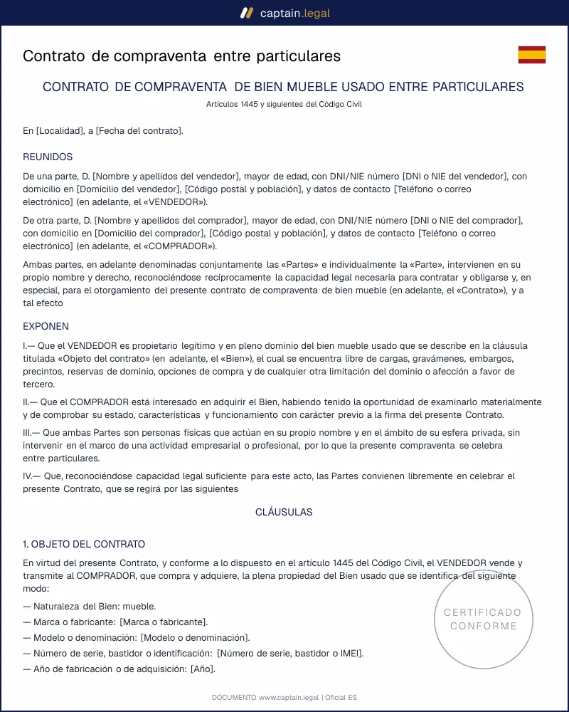 Contrato compraventa particulares (art. 1445 CC)