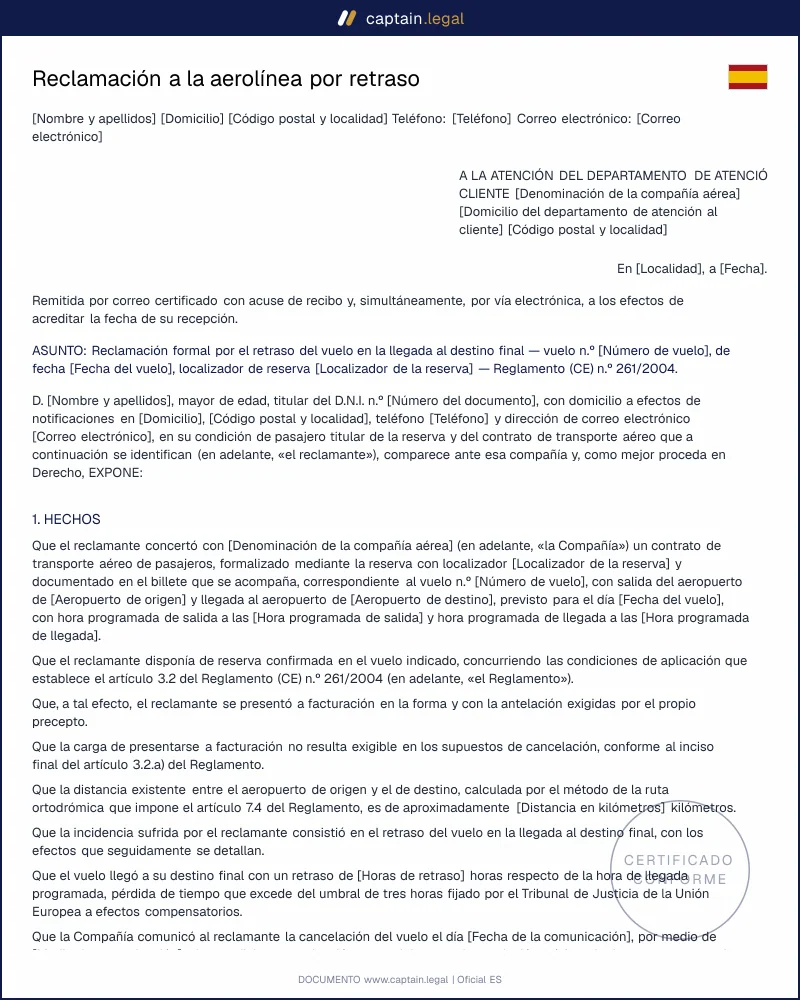 Reclamación aerolínea | Reglamento (CE) 261/2004