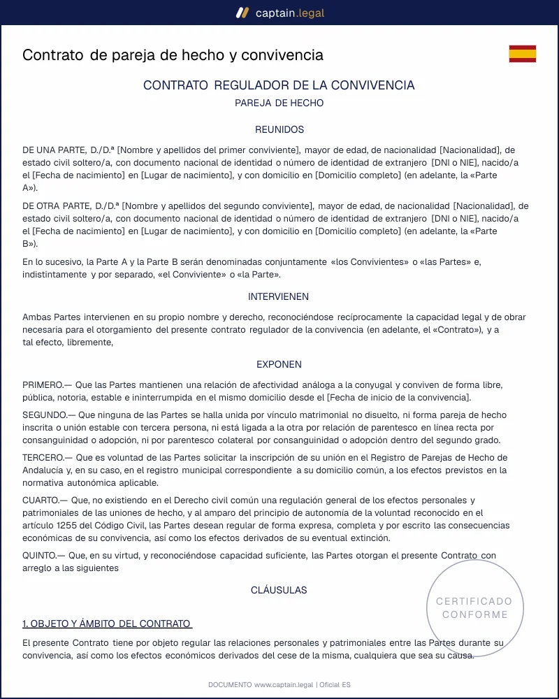 Contrato de pareja de hecho | Art. 1255 Código Civil