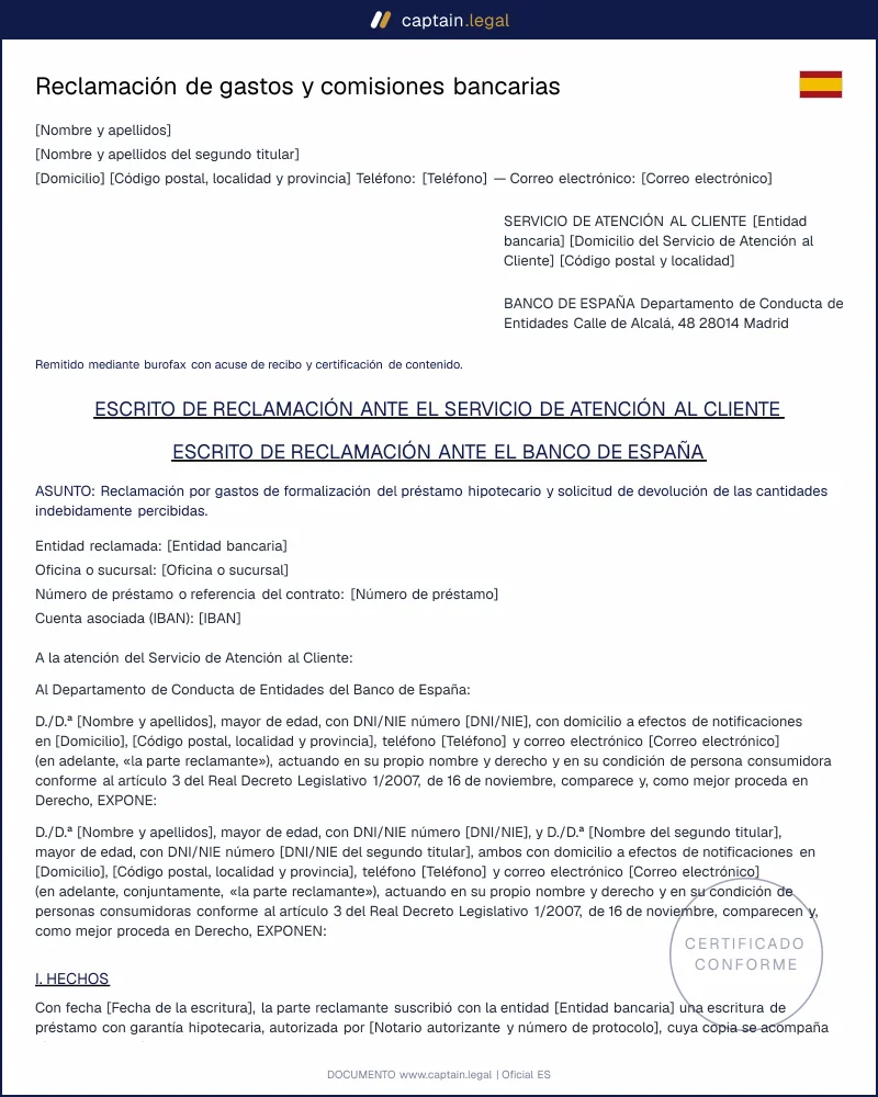 Reclamación bancaria: modelo según la Orden ECO/734/2004