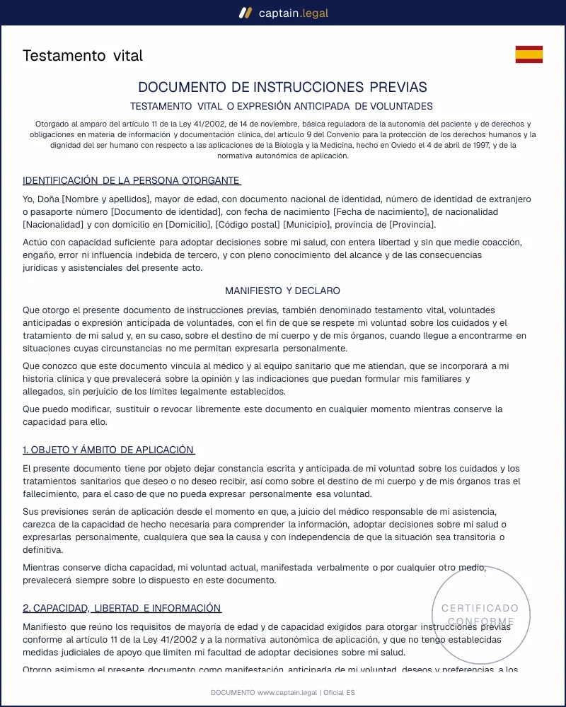Testamento vital: instrucciones previas Ley 41/2002