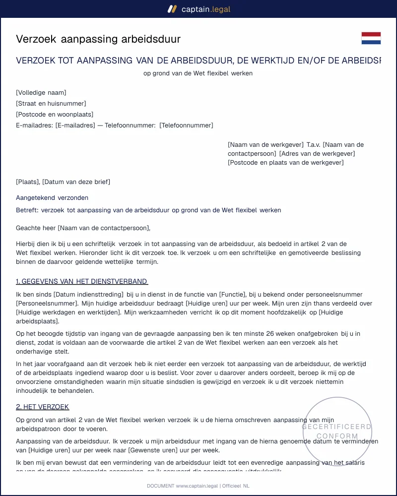 Verzoek arbeidsduur | artikel 2 Wet flexibel werken