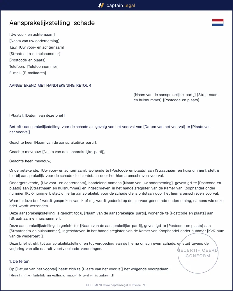 Aansprakelijkstelling art. 6:162 BW | Word en PDF