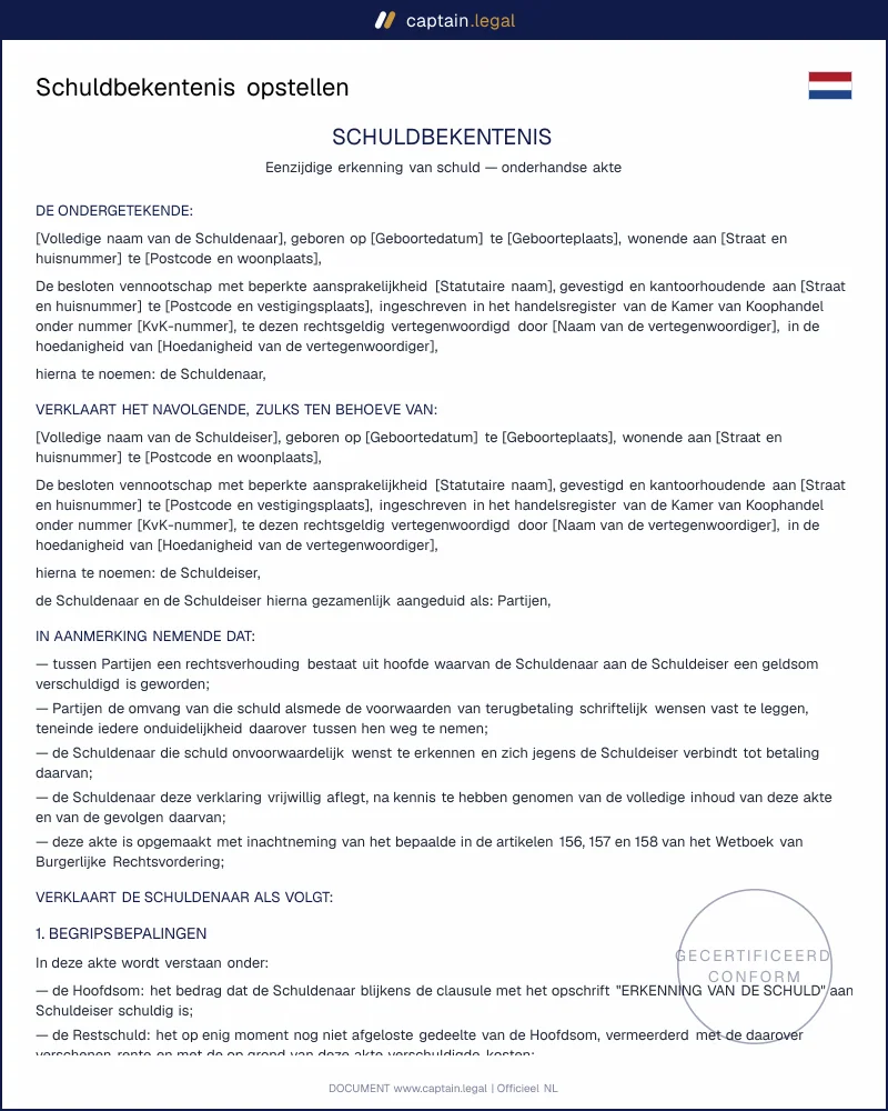 Schuldbekentenis model | art. 158 Rv en goedschrift