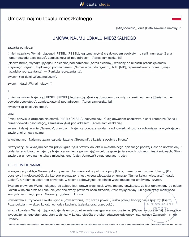 Umowa najmu mieszkania zgodna z ustawą lokatorską