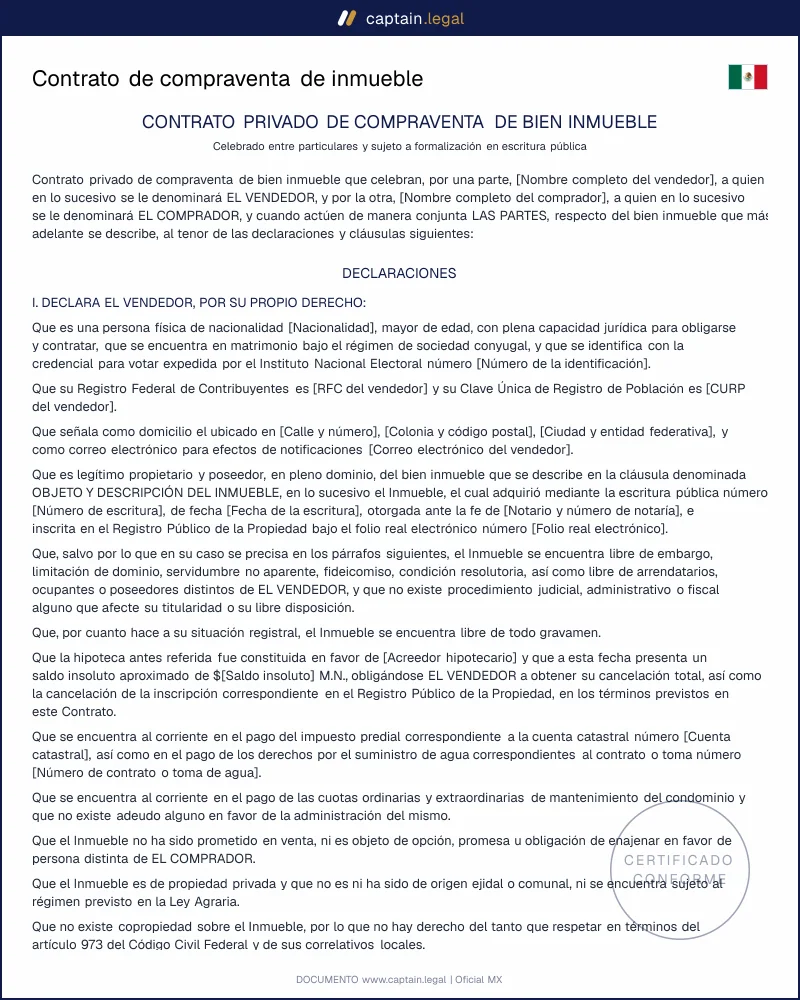 Contrato de compraventa de inmueble: arts. 2248 y 2320 CCF