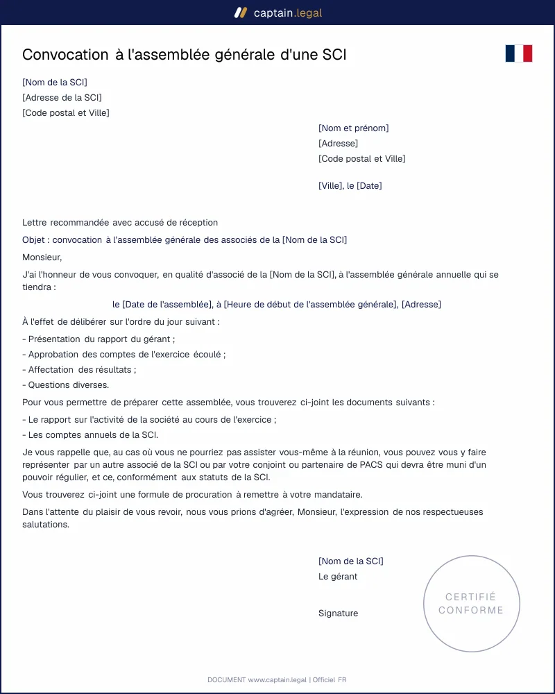Convocation AG - Société civile immobilière
