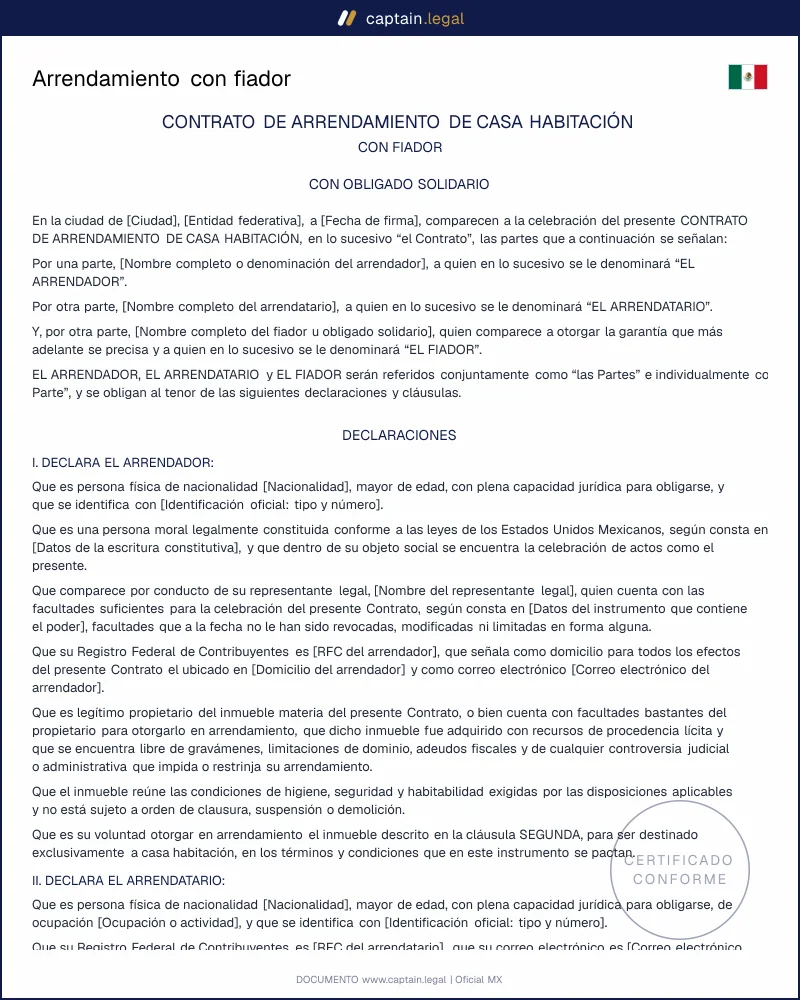 Arrendamiento con fiador: art. 2448-F Código Civil Federal