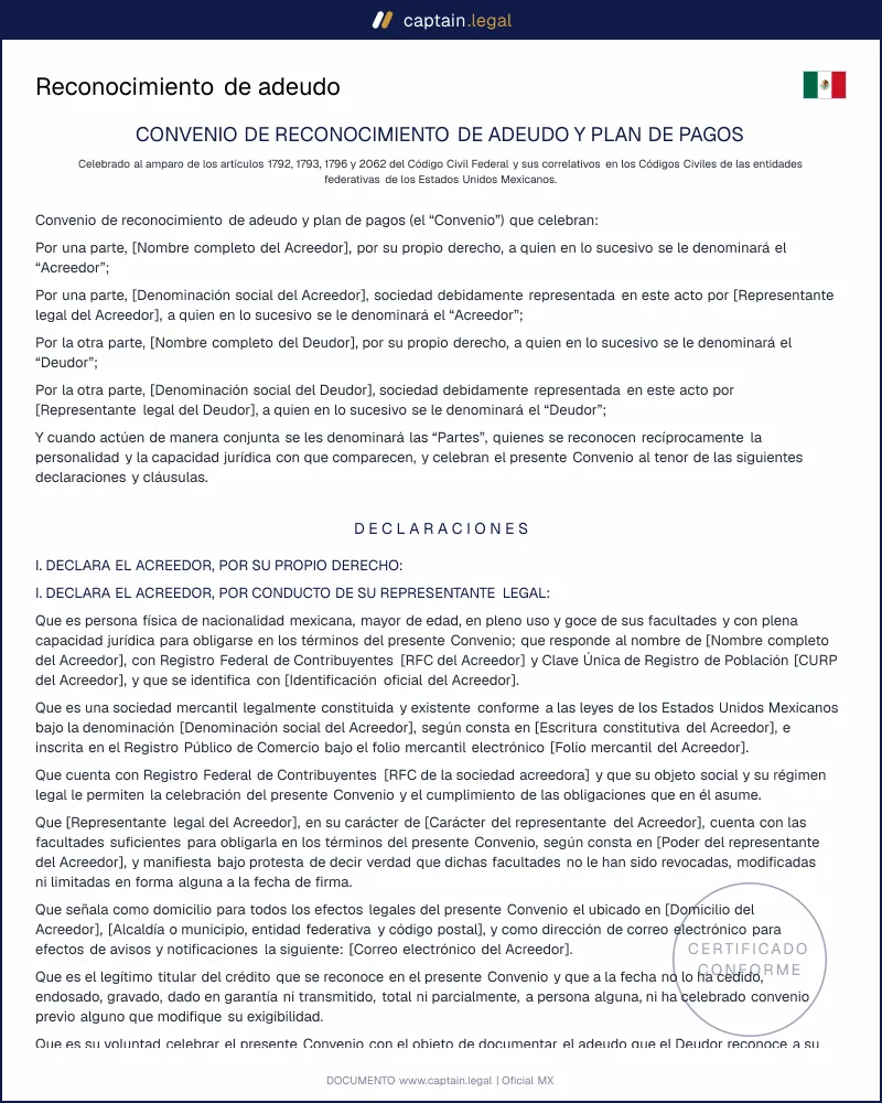 Reconocimiento de adeudo: art. 1168 del Código Civil