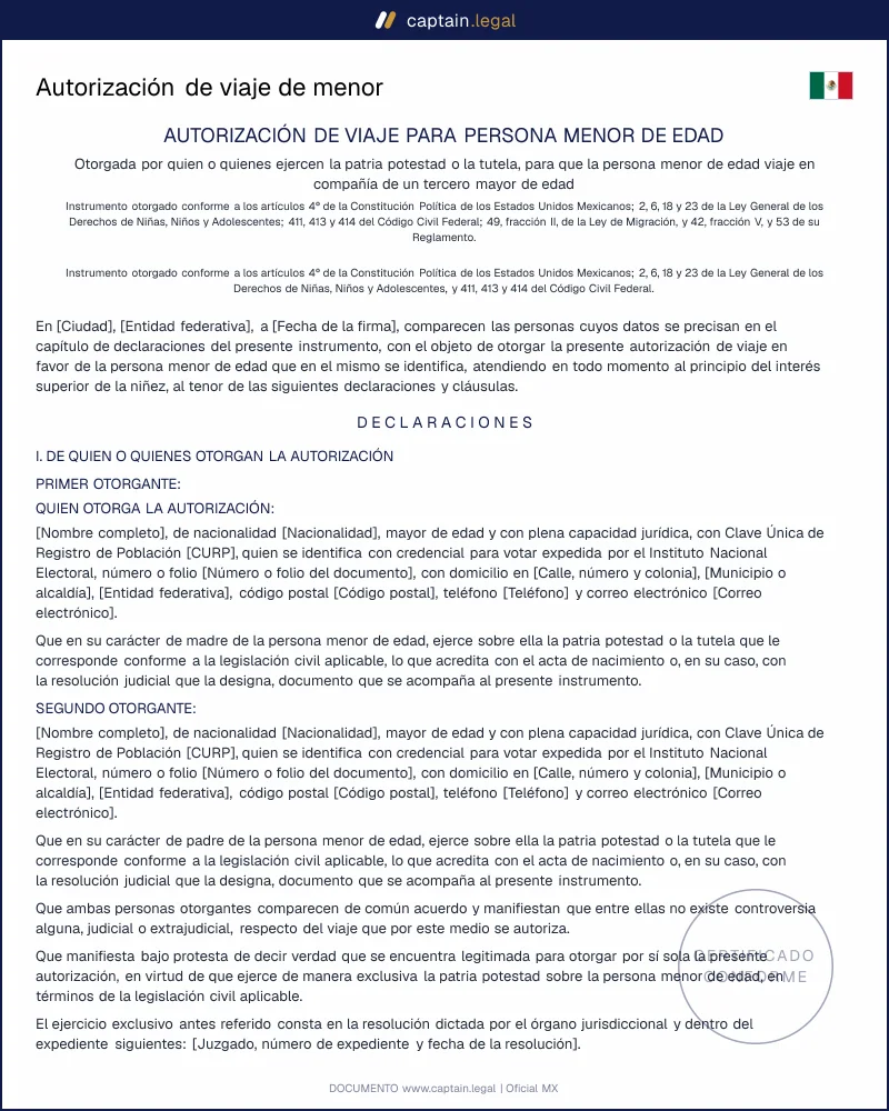 Autorización de viaje de menor: art. 49 Ley de Migración
