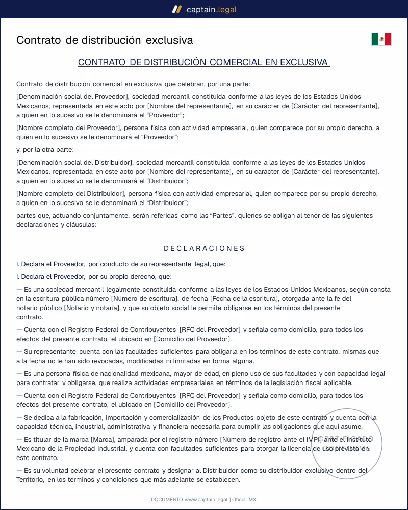 Contrato de distribución exclusiva | arts. 78 y 383 CCom