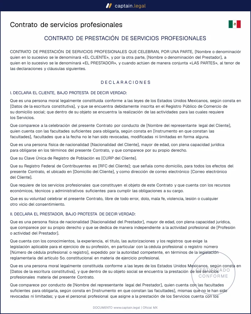 Contrato de servicios profesionales | arts. 2606-2615 CCF