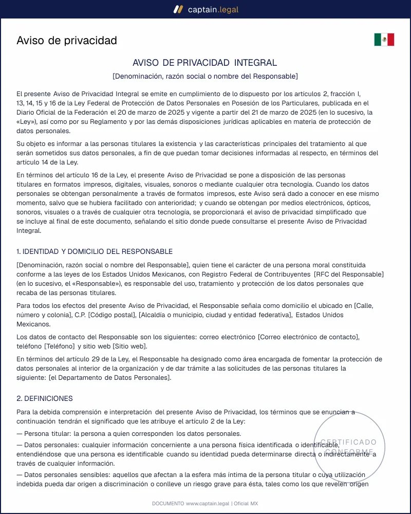 Aviso de privacidad LFPDPPP: artículos 15 y 16 | México