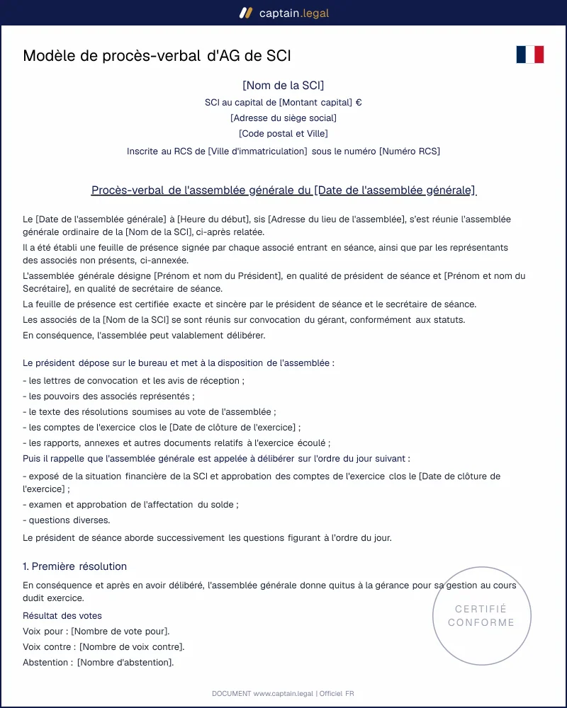 Procès-verbal d'assemblée générale de SCI