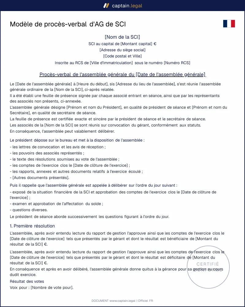 Procès-verbal d'assemblée générale de SCI
