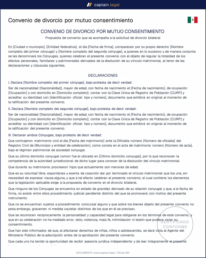 Convenio de divorcio | Art. 656 CNPCF | Word y PDF