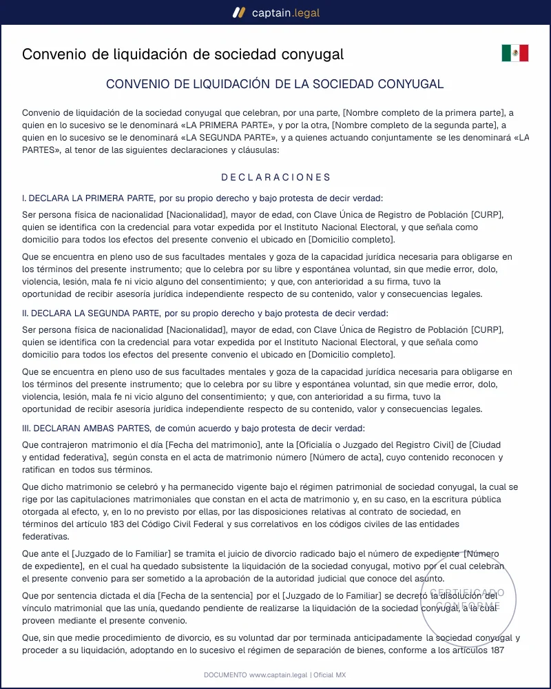 Liquidación de sociedad conyugal | Arts. 203 y 204 CCF
