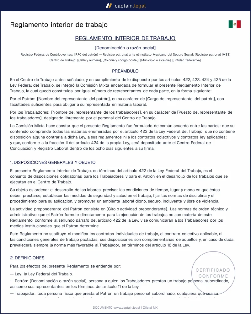 Reglamento interior de trabajo | Arts. 422 a 425 LFT