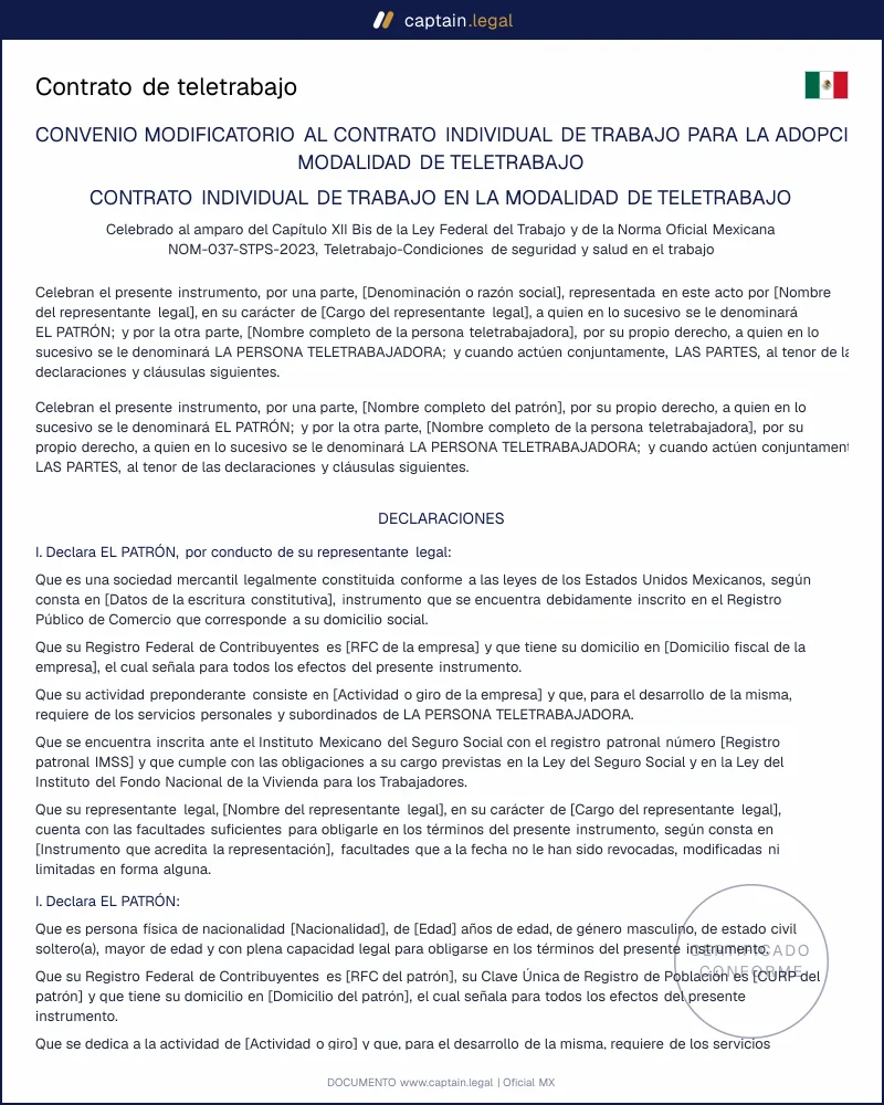 Contrato de teletrabajo | Arts. 330-A a 330-K de la LFT