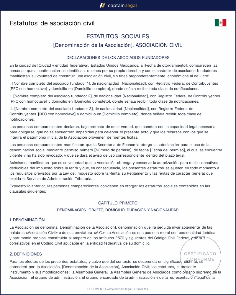 Estatutos de asociación civil | Art. 82 LISR y CCF