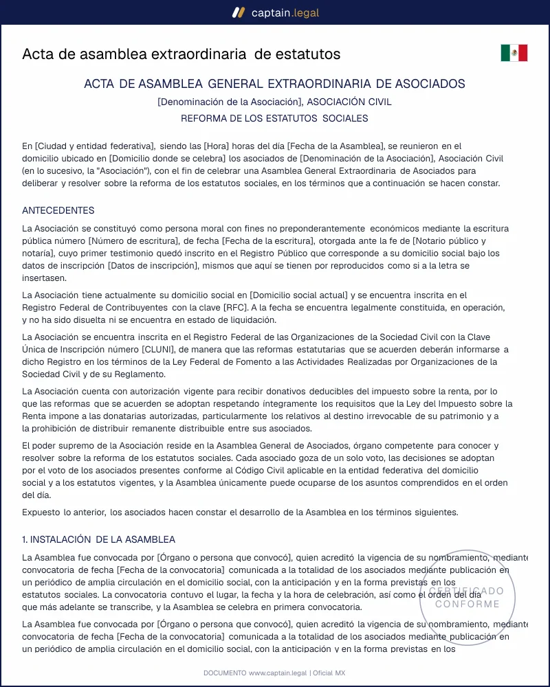 Acta de modificación de estatutos | Arts. 2670-2687 CCF