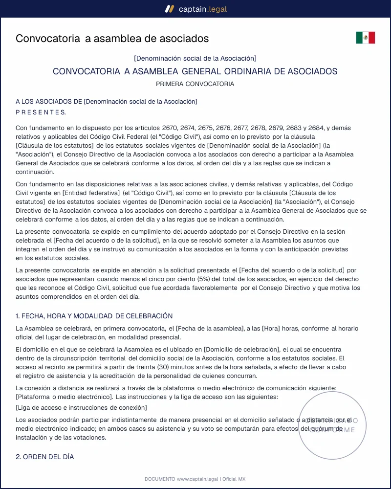 Convocatoria a asamblea de asociados | Art. 2675 CCF