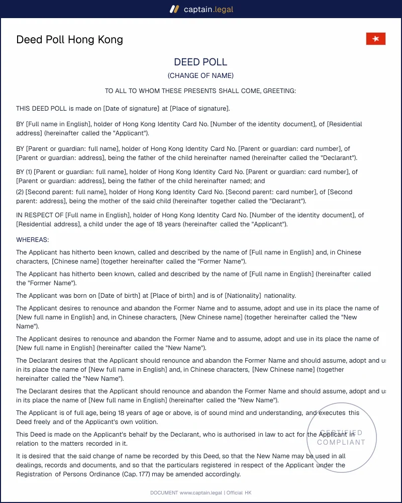 Deed Poll HK: Name Change, Form ROP 73 and Cap. 177