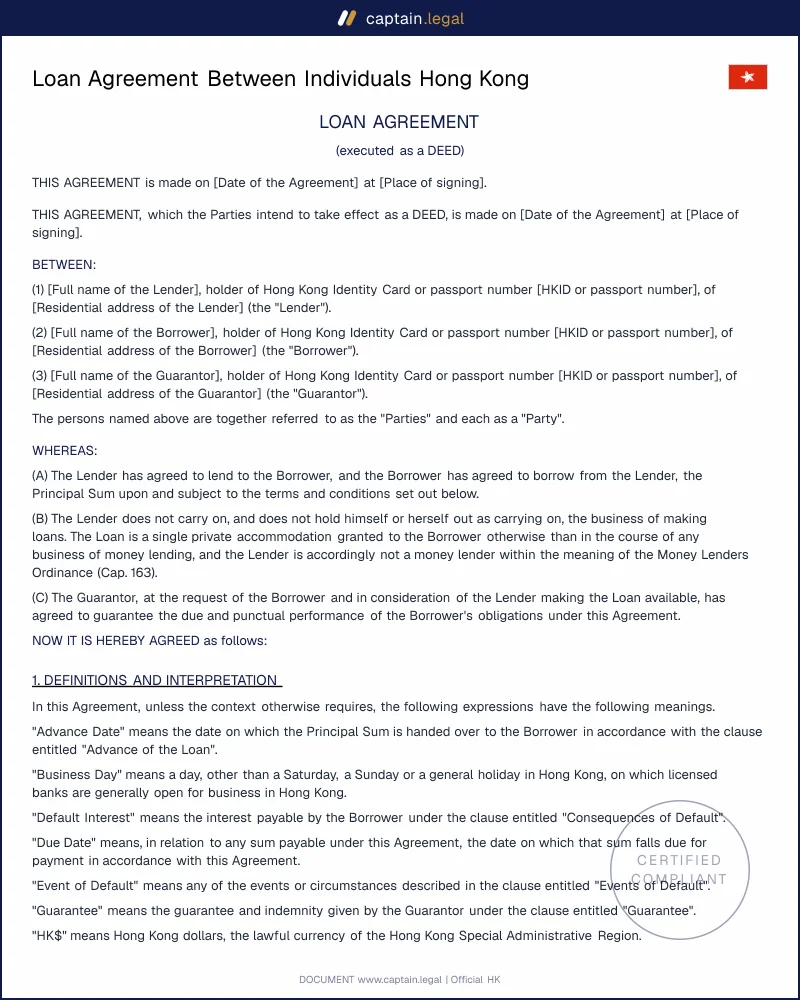 HK Loan Agreement | Money Lenders Ordinance Cap. 163