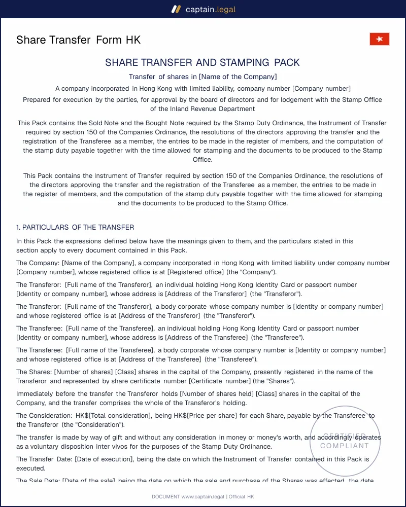 HK Share Transfer Pack: Cap. 622 and Stamp Duty Rules