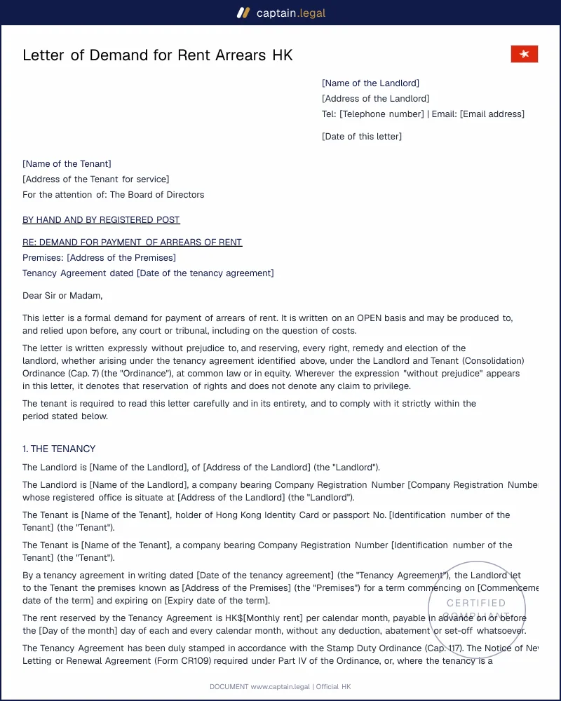 Rent Arrears Demand HK: Cap. 7 Landlord Notice