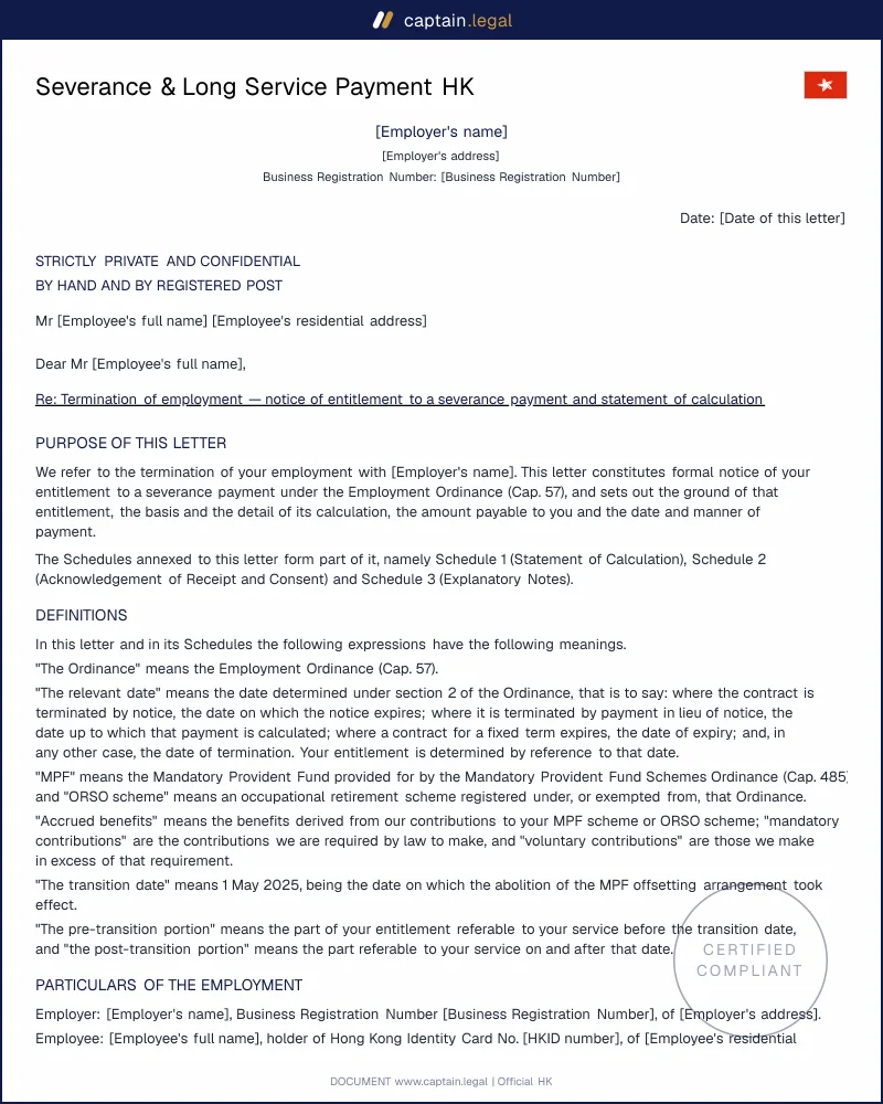 Severance & LSP Hong Kong: Cap. 57 Part VA and VB