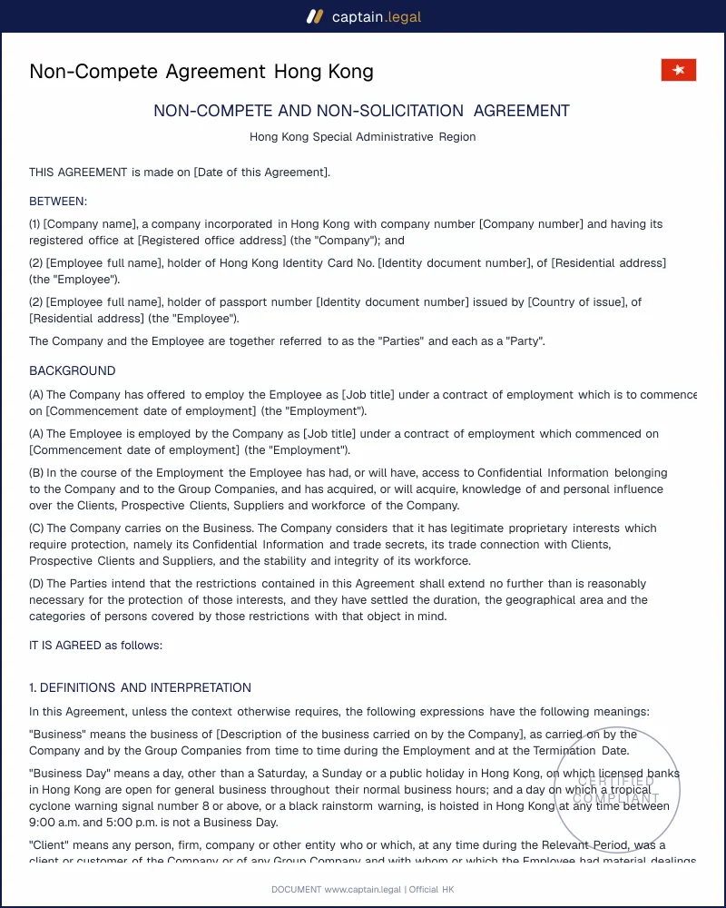 HK Non-Compete: Restraint of Trade, Cap. 57 and HKCFI