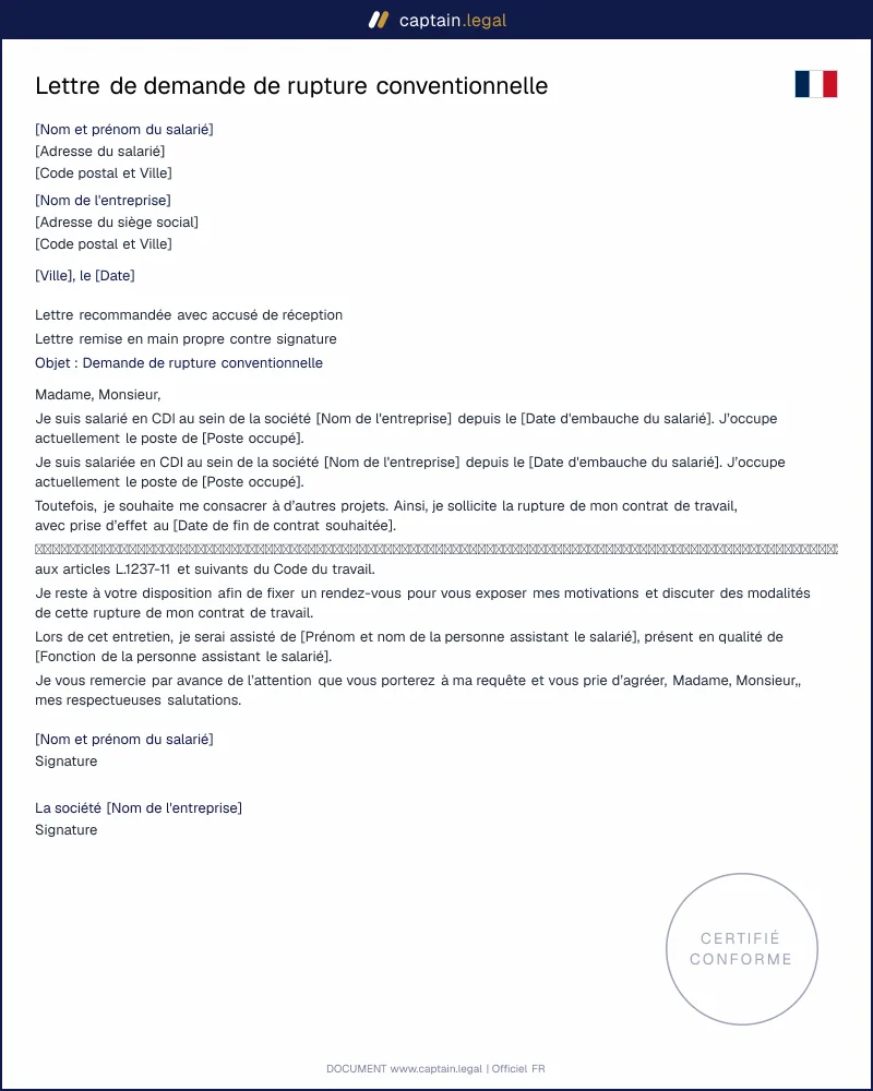 Lettre de demande de rupture conventionnelle