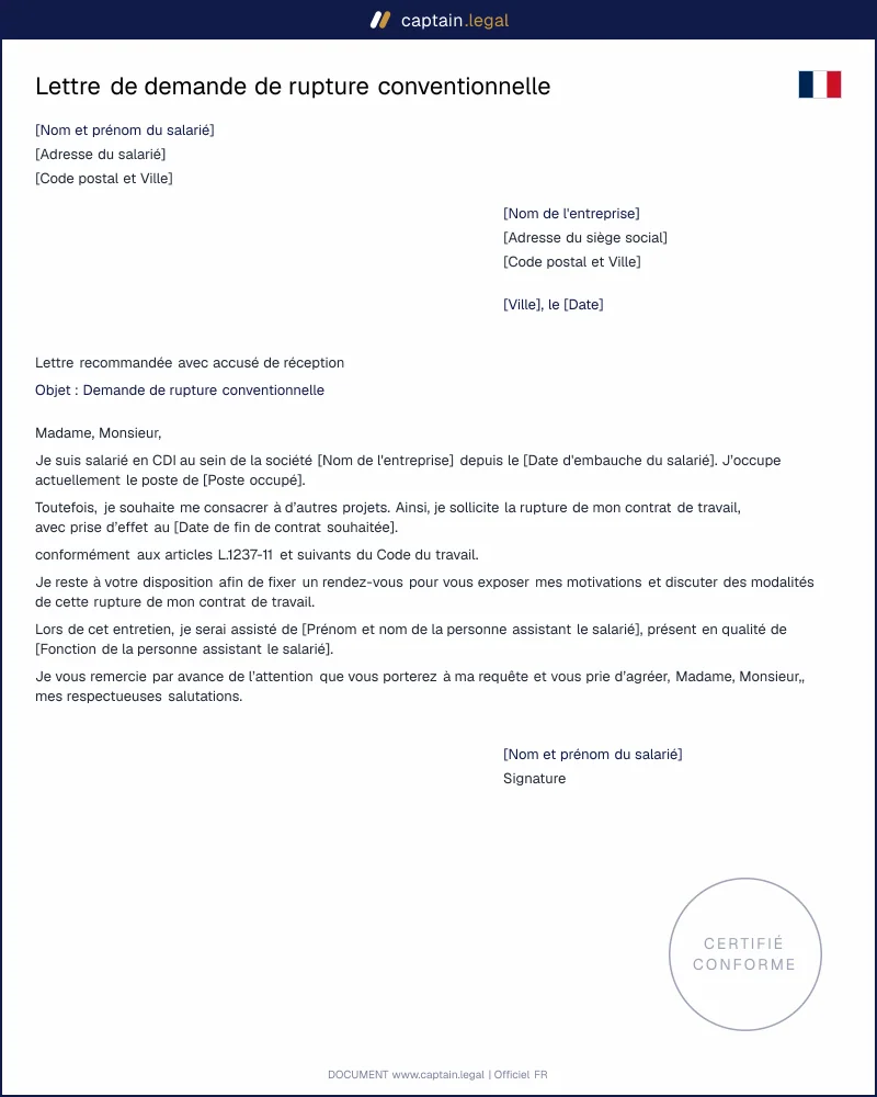 Lettre de demande de rupture conventionnelle