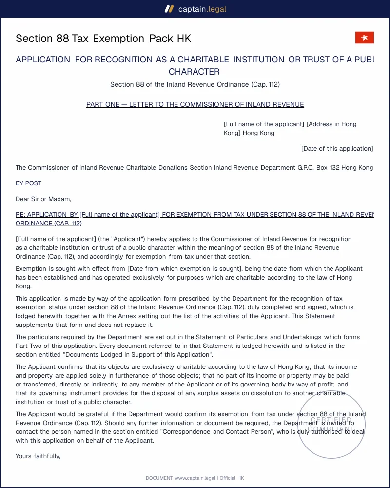 Section 88 Pack HK: Inland Revenue Ordinance Cap. 112
