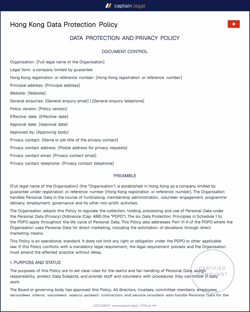 PDPO Policy for Hong Kong Non-Profit Compliance