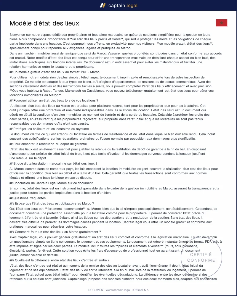 Modèle gratuit d'état des lieux - Format PDF