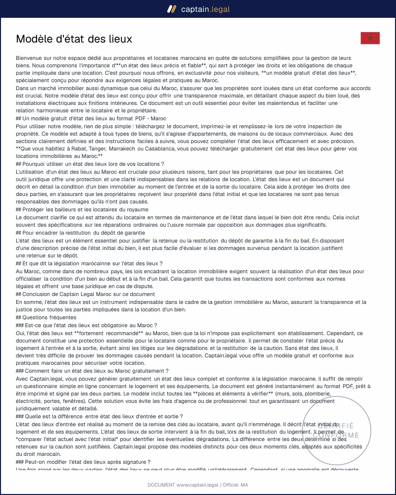 Modèle gratuit d'état des lieux - Format PDF