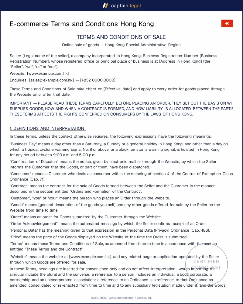 E-commerce T&Cs Hong Kong: Cap. 26, Cap. 362, Cap. 71