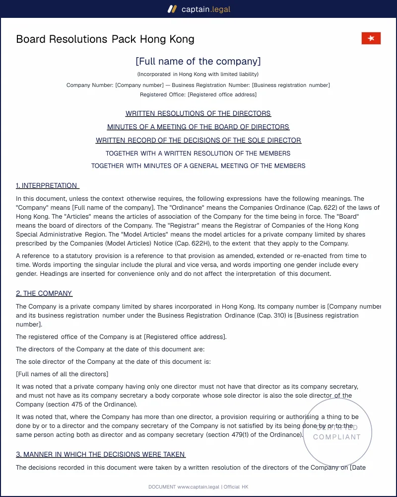 Board & Written Resolutions HK: Cap. 622 ss. 548-561