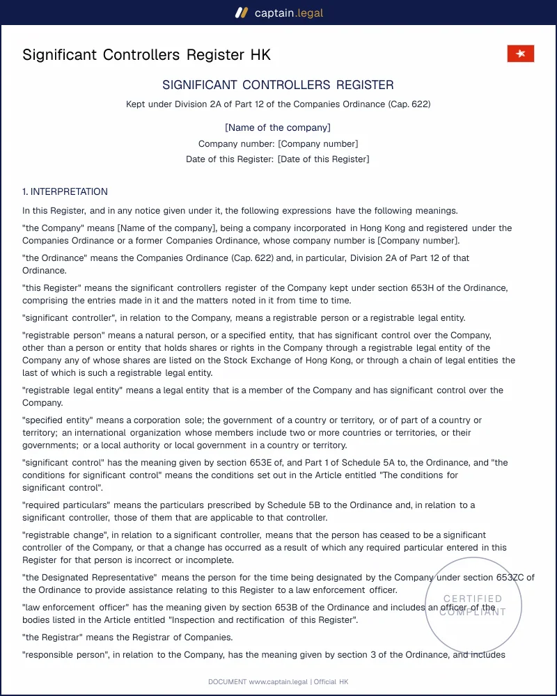 Significant Controllers Register: Cap. 622 Div. 2A, s. 653H