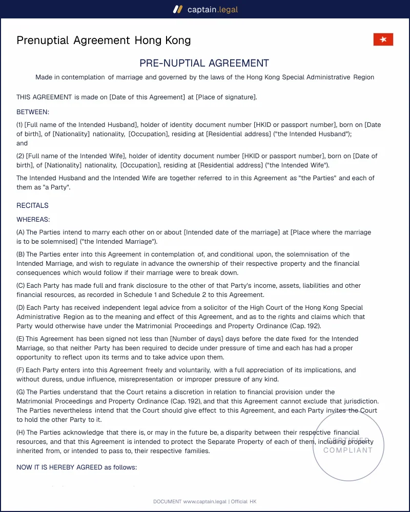HK Prenuptial Agreement: Cap. 192 and SPH v SA Deed