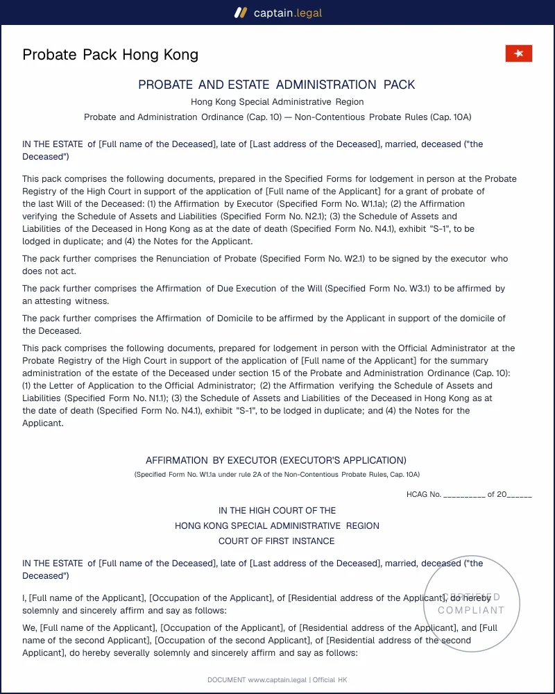 Grant of Probate HK: Cap. 10 Affirmation and Form N4.1