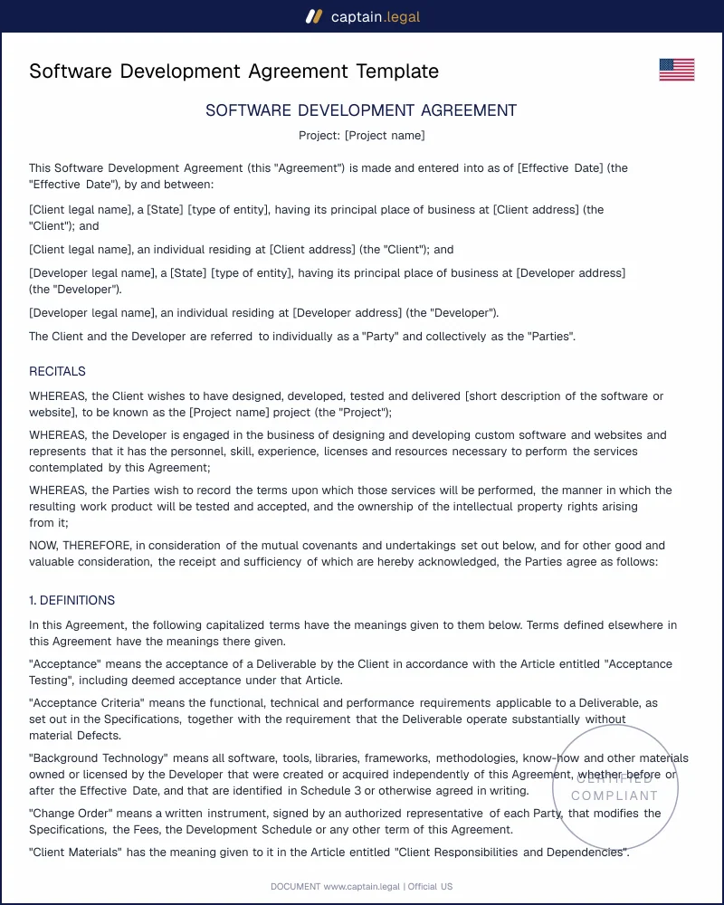 Software Development Agreement | 17 U.S.C. 101 Compliant